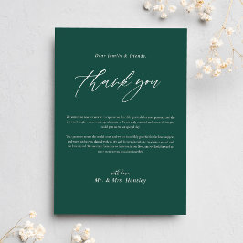 Moderne Emerald Green Minimal Calligrafy Wedding Dankeskarte