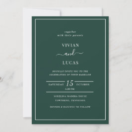 Moderne Emerald Green Minimal Wedding Einladung