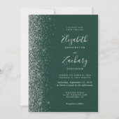 Moderne Emerald Green Silver Imitats Glitzer Weddi Einladung (Vorderseite)
