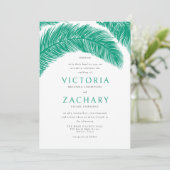 Moderne Emerald Green Summer Palm Blätter Wedding Einladung (Stehend Vorderseite)