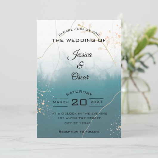 Moderne Emerald Green Wedding Einladung (Stehend Vorderseite)