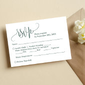 Moderne Emerald Green Wedding Meal Choice Card Einladung