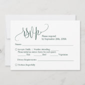 Moderne Emerald Green Wedding Meal Choice Card Einladung (Rückseite)