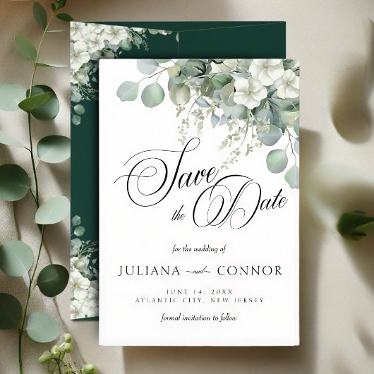 Moderne Emerald Greenery Save the Date Card