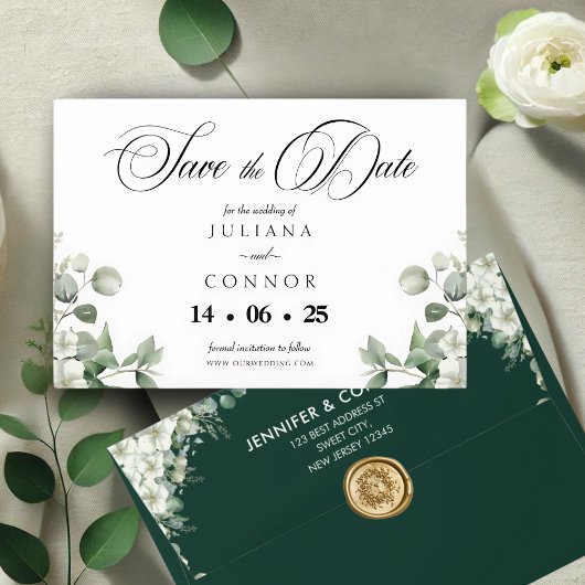 Moderne Emerald Greenery Save the Date Card