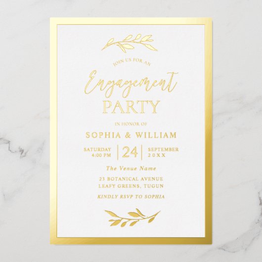 Moderne Engagement Party Gold Leaf Elegant Folieneinladung (Vorderseite)