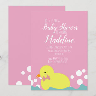 Moderne Enten Gelbe Pinke Mädchen Baby-Party Einladung