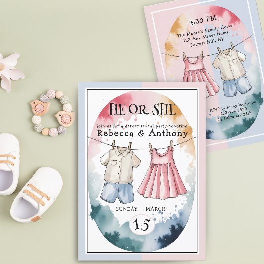 Moderne Er oder Sie Aquarellkleidung Geschlecht of Einladung