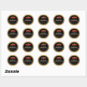 Moderne Erdbeere Jelly Label Black Metallic Gold Runder Aufkleber (Blatt)