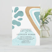 Moderne, erdfarbene Tone Formen Hellblaue Beige Ho Einladung (Stehend Vorderseite)