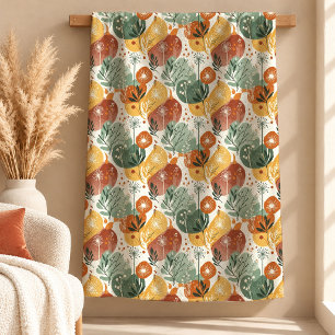 Moderne Erdig-Abstrakte Blumen-Boho-Decke Fleecedecke