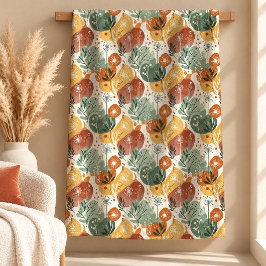 Moderne Erdig-Abstrakte Blumen-Boho-Decke Fleecedecke