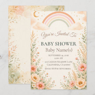 Moderne Erdig-regenbogen-Babyparty Pastell-Regen Einladung