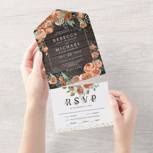 Moderne, erdige Burnt Orange Blumenzwiese All In One Einladung (Abreißen)