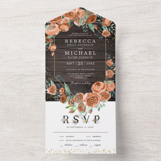 Moderne, erdige Burnt Orange Blumenzwiese All In One Einladung (Innen Boden)