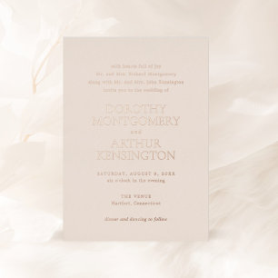Moderne erdige neutrale elegante Hochzeit Folieneinladung