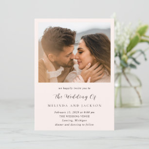 Moderne erdige neutrale Foto-Hochzeit Einladung