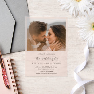 Moderne erdige neutrale Foto-Hochzeit Pergament Einladungen