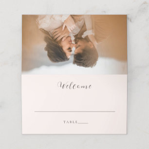 Moderne erdige neutrale Foto-Hochzeit Platzkarte