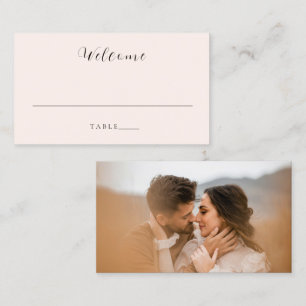 Moderne erdige neutrale Foto-Hochzeit Platzkarte