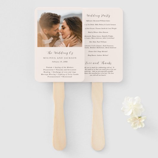 Moderne erdige neutrale Foto-Hochzeitsprogramm Fächer (Vorne und Hinten)