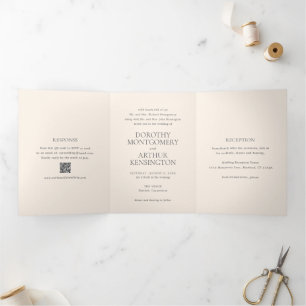 Moderne erdige neutrale QR-Code elegante Hochzeit Dreifach Gefaltete Einladung