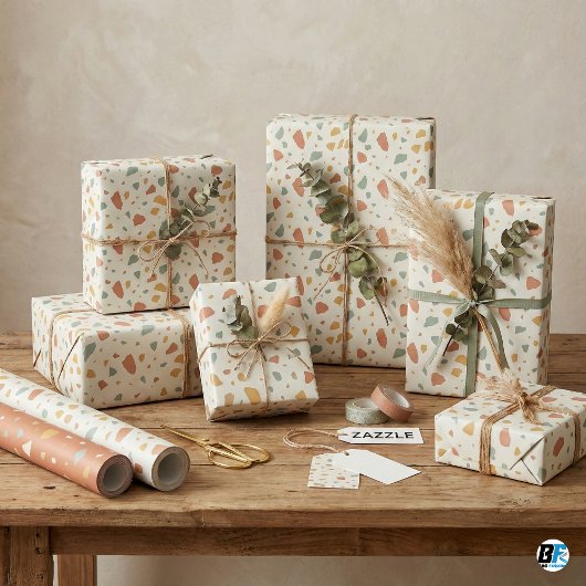 Moderne erdige Terrazzo | Salbeigrüne Terrakotta Geschenkpapier