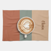 Moderne Erdton-Herz-Latte-Barista Geschirrtuch (Horizontal)