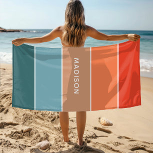 Moderne Erdtöne-Farblock-Personalisierung Name Strandtuch