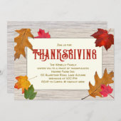 Moderne Erntedank Dinner Blätter Holz Einladung (Vorne/Hinten)
