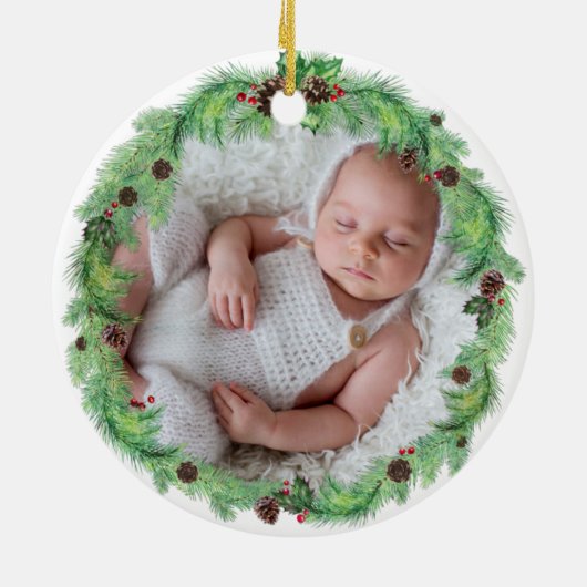 Moderne ERSTE CHRISTMAS ALS GRANDELEMENT-Foto Keramik Ornament (Hinten)