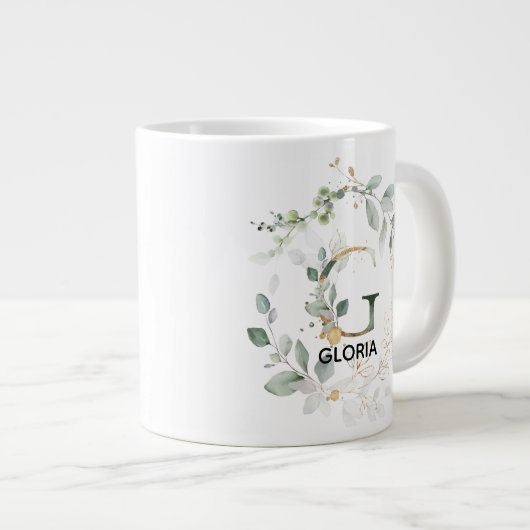 Moderne erste "G" mit Name Grün Jumbo-Tasse (Vorderseite Rechts)
