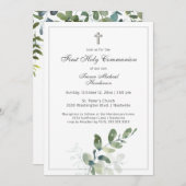 Moderne Erste Heilige Kommunion Eukalyptus Grüne Einladung (Vorne/Hinten)