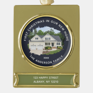 Moderne erste Weihnachten in unserem neuen Zuhause Banner-Ornament Gold
