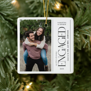 Moderne Erstes Weihnachten Verlobte Paare Foto Keramikornament