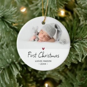 Moderne Erstes Weihnachtsfoto Baby Keramik Ornament