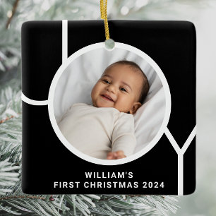 Moderne Erstes Weihnachtsfoto Schwarz für Babys Keramikornament