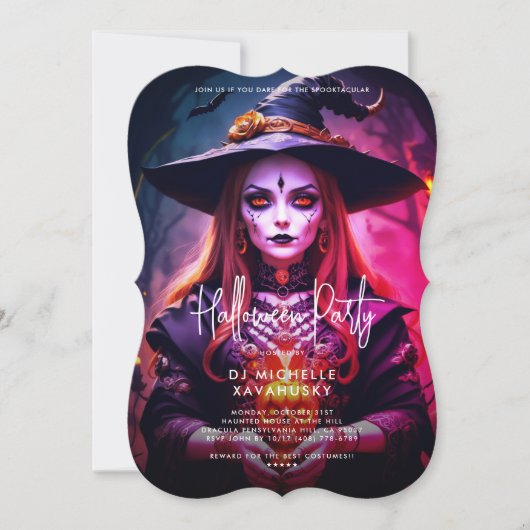 Moderne Erwachsene Halloween-Party Gothic Hexe Einladung (Vorderseite)