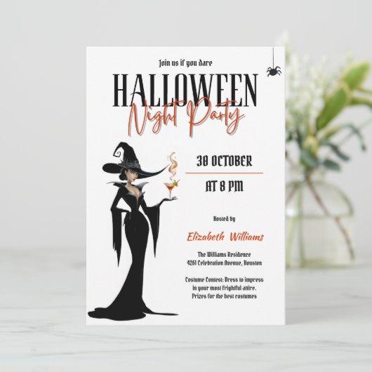 Moderne Erwachsene Hexenmädchen Nachtschwärmer Par Einladung (Stehend Vorderseite)