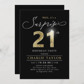 Moderne Erwachsenenüberraschung in Schwarz und Gol Einladung (Vorne/Hinten)