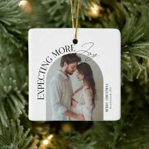 Moderne Erwartung Mehr Freude Baby Foto Weihnachte Keramikornament