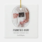 Moderne Erwartungen mehr Freude Foto Weihnachten Keramikornament (Rückseite)