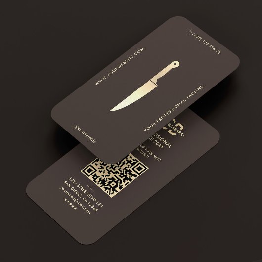 Moderne Espresso-Küchen-Kochmesser-Monogramm Visitenkarte