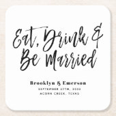 Moderne Essgetränke Verheiratet Hochzeit. Rechteckiger Pappuntersetzer (Vorderseite)