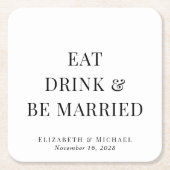 Moderne Essgetränke Verheiratet Hochzeit. Rechteckiger Pappuntersetzer (Vorderseite)