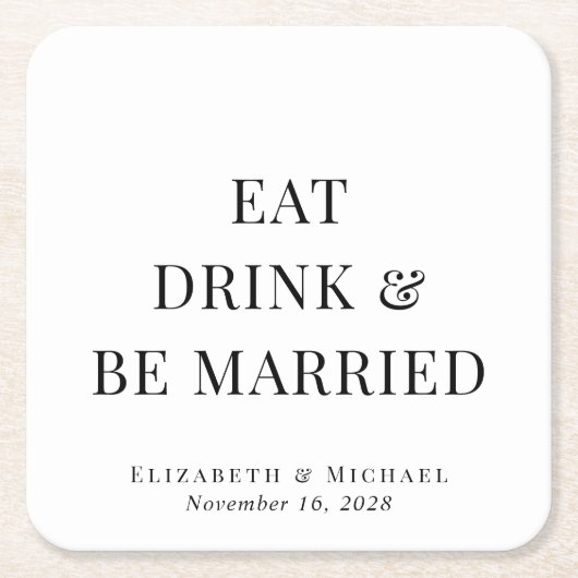 Moderne Essgetränke Verheiratet Hochzeit. Rechteckiger Pappuntersetzer (Vorderseite)