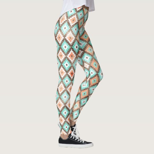 Moderne ethnische Kilim Mosaik Muster Wasserfarbe Leggings (Rechts)