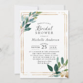 Moderne Eucaliptus Gold Bridal Dusche Einladung (Vorderseite)