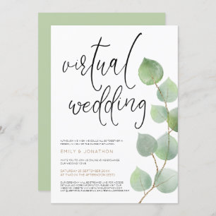 Moderne Eucalyptus-Blätter Skript Virtual Wedding Einladung