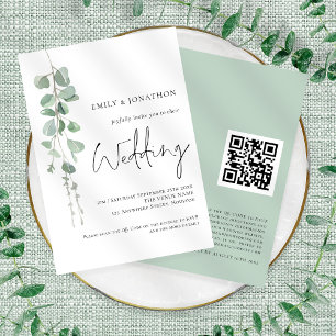Moderne Eucalyptus Elegante Script QR Code Hochzei Einladung